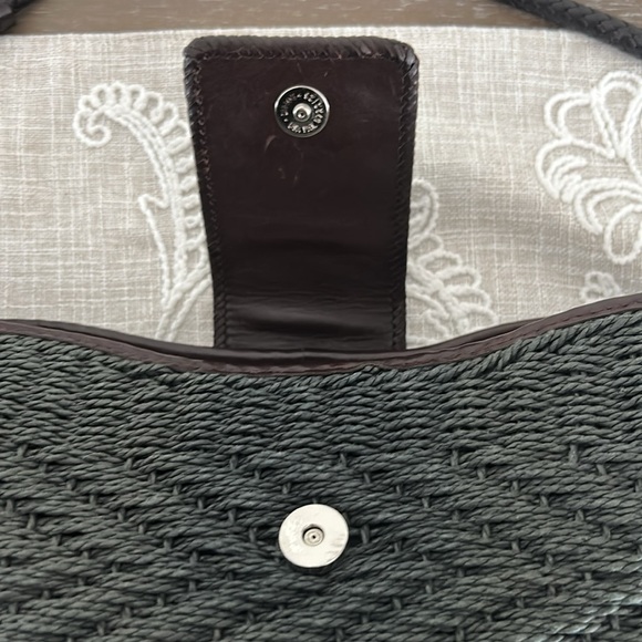 Brighton EUC Raffia Green Woven/Brown Leather Shoulder Bag - Picture 12 of 16